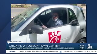 Chick-fil-A at Towson Town Center says "We're Open Baltimore!"