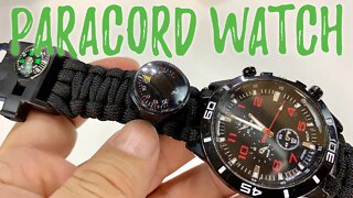 $10 Paracord Survival Bracelet with Watch, Compass, Thermometer, and Fire Starter