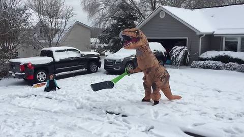 SNOW WAY! A T-Rex Plays In the Snow