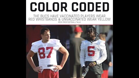 Tampa Bay Bucs Color Code Arm Bands For Vaccinations.