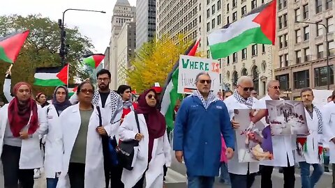 Palestinian Doctors and Medical Providers Walk For Palestine On Michigan Avenue #stoptheviolence