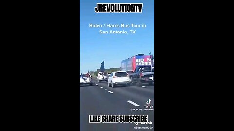 Biden/Harris Tour Bus Around Trump Ford Truckd & Pickup