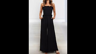 Pocket Smocked Ruffled Bandeau Jumpsuit Black for Women