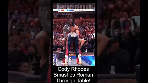 WWE Shorts. Cody Rhodes smashed Roman Reigns through announce table.