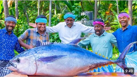 200 Pounds big Tuna fish | Tuna fish cutting and cooking and village | Tune fish steak Recipe