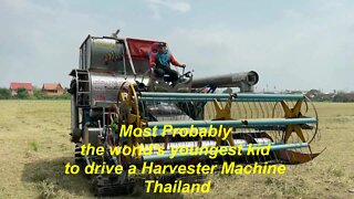 Most Probably the world's youngest boy to drive a Harvester Machine Thailand