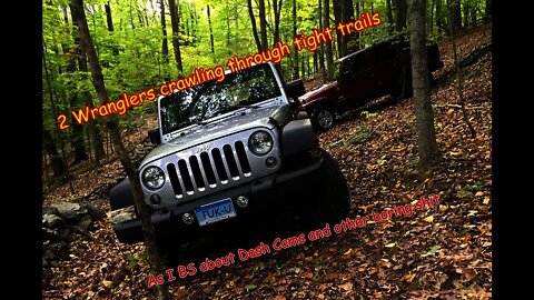 2 Jeep Wranglers threading through the woods. Nothing extreme., JK + JKU