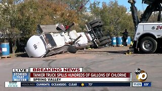 Tanker truck spills chlorine