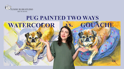 How to paint watercolor vs gouache: dog portrait with each medium