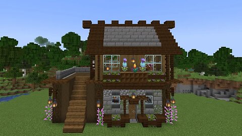 How To Build A Two Story Starter House From Wood And Stone | Minecraft 1.20