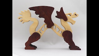 Handmade Wood Dragon Made From Poplar and Walnut Hardwoods