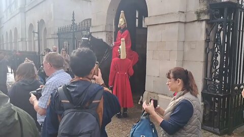 The King's guard shouts make way. Royal red coat. #horseguardsparade