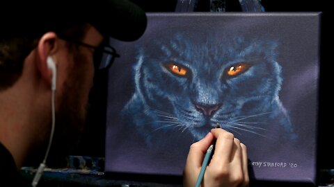 Acrylic Halloween Painting of a Black Cat - Time Lapse - Artist Timothy Stanford