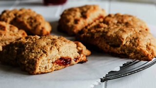 Strawberry Jam Scones with a Lemon Glaze vegan, plant based