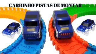 CARRINHO + PISTA DE MONTAR E DESMONTAR COM CARROS A PILHA- JEEP LED