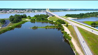 Aerial Montage of the Mississippi River at the Clark Bridge in Alton, IL in 4K