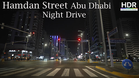 Hamdan Street Night Drive Abu Dhabi City UAE