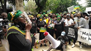 Bathabile Dlamini speaks to the crowd about equal employment