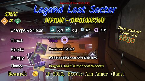 Destiny 2 Legend Lost Sector: Neptune - Thrilladrome on my Stasis Warlock 1-17-24