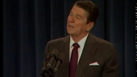 President Reagan speaks at drop-by briefing for directors of Knights of Columbus on June 17th 1983