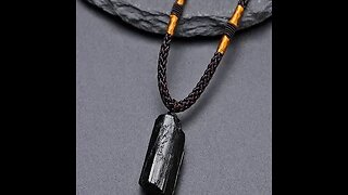 BUDDHA STONES NATURAL BLACK TOURMALINE POSITIVE ROPE NECKLACE PENDANT