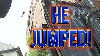 GUY JUMPS FROM HUGE ROOF TO GET AWAY FROM COPS AND FAILS BADLY!