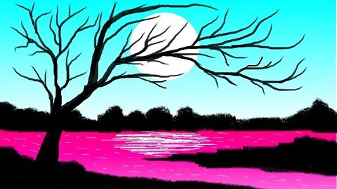 how to draw a riverside scenery in ms paint