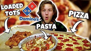 DOMINO’S MUKBANG EATING PIZZA, PASTA, CHEDDAR BACON LOADED TOTS, BLUE CHEESE, BUFFALO SAUCE