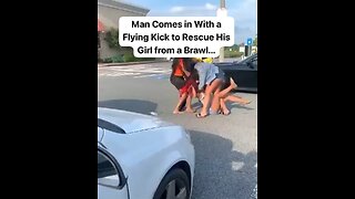 Man Comes in With a Flying Kick to Rescue His Girl from a Brawl...