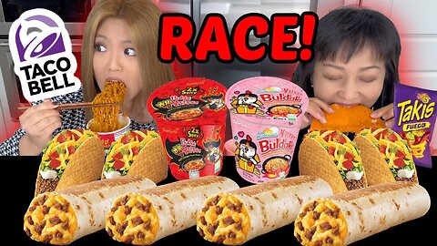 TACO BELL & SPICY BULDAK RAMEN NOODLE RACE EATING COMPETITION! 먹방