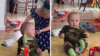 Big Sister Sneaks Frosting For Her Baby Brother
