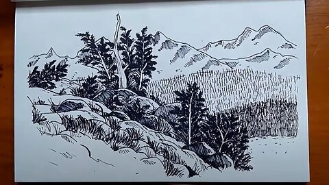 Drawing with a Fountain Pen a Nature Scene