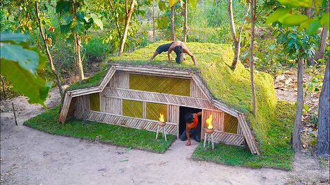 16Days Building Underground House,grass roof with Decoration Underground Living Room