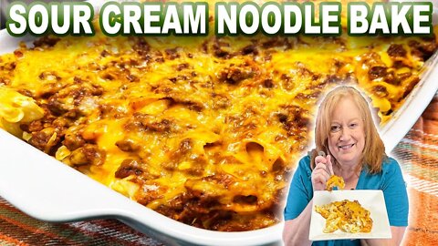 SOUR CREARM NOODLE BAKE, Easy Ground Beef Noodle Casserole