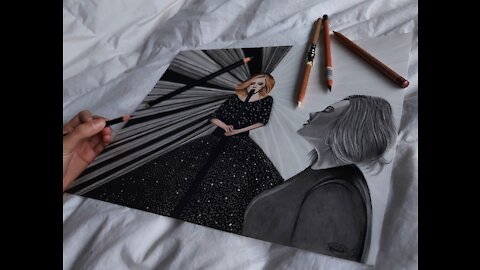 Drawing Adele with Colored Pencils and Graphite Pencils (mixed media)