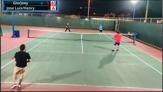 Friendly Doubles Tennis Match