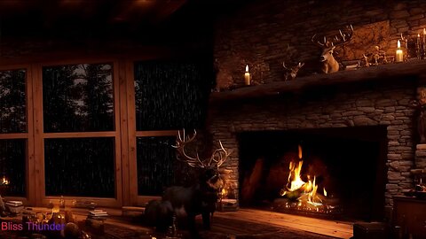 Cozy Cabin Rain and Crackling Fireplace Sounds for a Relaxing Night