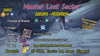 Destiny 2 Master Lost Sector: Europa - Perdition on my Arc Hunter 2-5-24