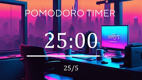 25/5 Pomodoro Timer 🌉 Cyberpunk Office with Lofi Music for Studying and Working 🌉 5 x 25 min