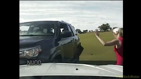 Golfers scatter as woman drives through golf course