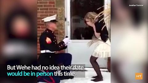 Marine shows up early, pops the question on girlfriend’s snow-covered doorstep