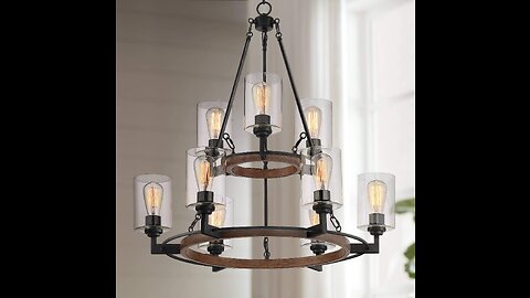 Sperry Industrial Bronze Chandelier 28" Wide Rustic Farmhouse Cylinder Scavo Glass 8-Light Fixt...