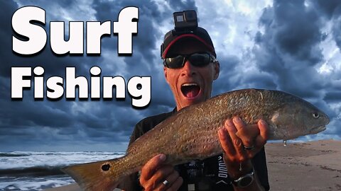 Bad weather surf fishing big redfish Port Aransas