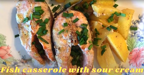 Fish casserole with sour cream