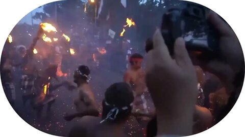 Battle with burning torches in traditional 'fire war' ceremony