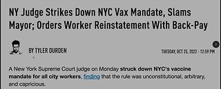 NY Supreme Court: NYC MUST Reinstate (with back pay) the Unvaccinated who were fired