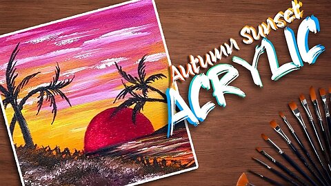 Autumn Sunset Acrylic Painting Tutorial for beginners
