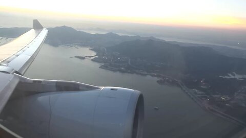 Cathay Pacific Airbus A330-300 sunset takeoff at Hong Kong