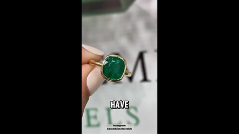 4.05ct 14K AAA Forest Green Cushion Cut Emerald 8 Window Bezel Solitaire Engagement May Ring