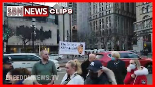 NYC "LET'S GO BRANDON", "TRUMP 2024" AND "BUH-BYE SH*T-HEAD" SIGNS OUTSIDE CITY HALL - 5771